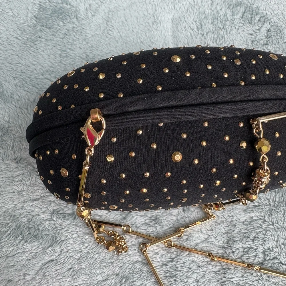 St.John |Vintage black hard cover evening shoulder bag with gold beading | NWOT